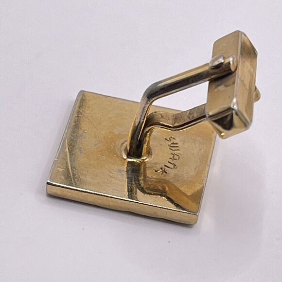 Vintage Swank Gold Tone Leather Cufflinks MCM Classic Modern 1" Inch Square - Picture 5 of 7